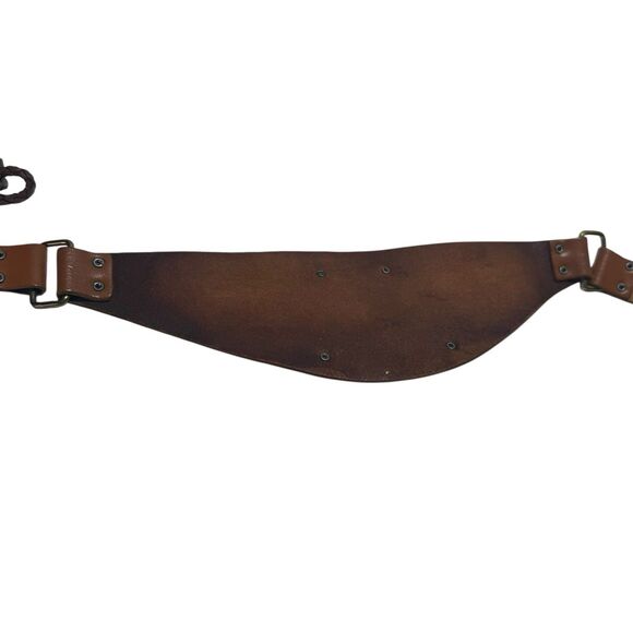 Women’s Brown Leather Apron Corset Belt Medallion HH Monogram - Picture 5 of 9